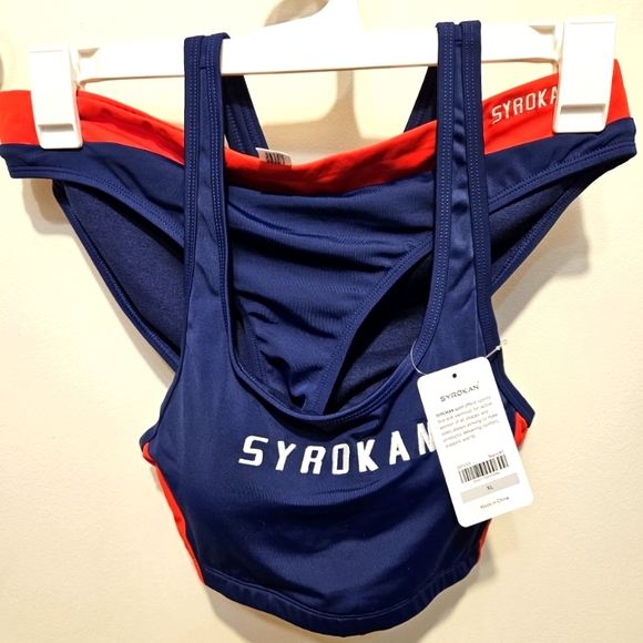 SYROKAN Sports Swimsuit Two Piece Racerback Top Workout Bikini - Navy, size XL - Picture 3 of 8